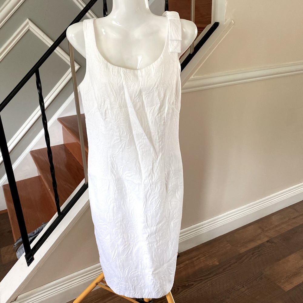 Talbots WHITE BOW DETAIL SHIFT DRESS